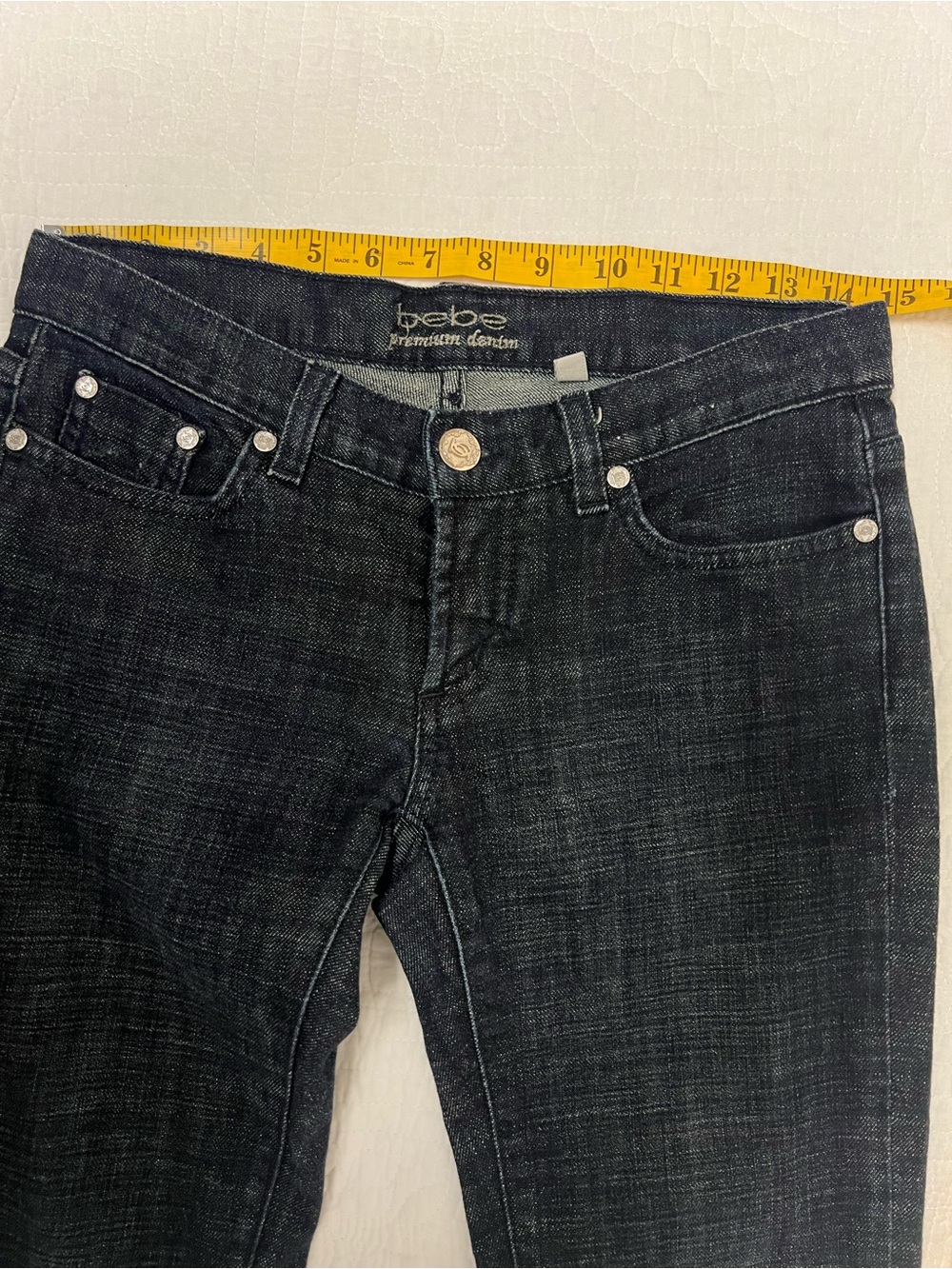 bebe Premium Denim Low Rise Bootcut Jeans Rhinestone Bling Y2K Size 28 ✨ - Picture 8 of 16